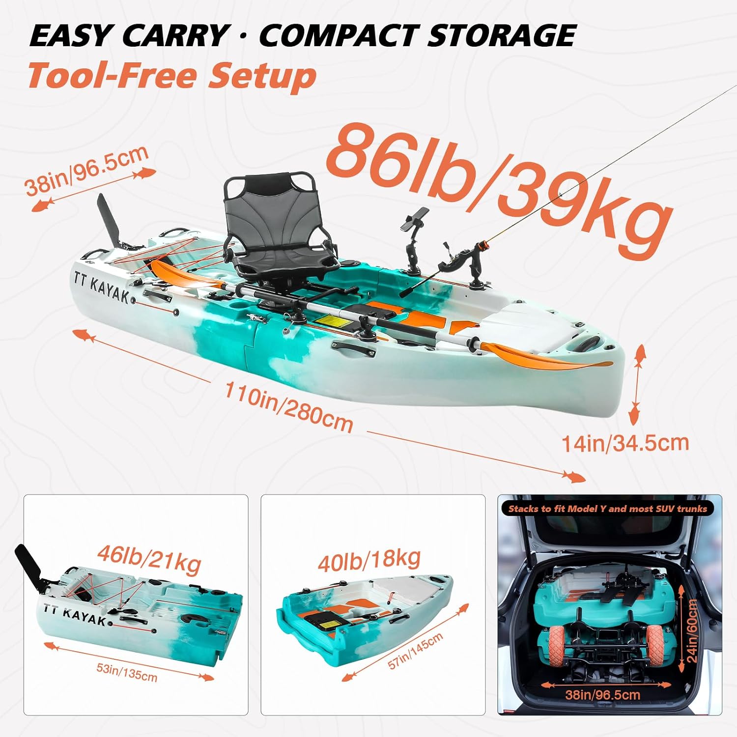 Modular Fishing Kayak with Car - Fishing Kayak Cart avis et prix